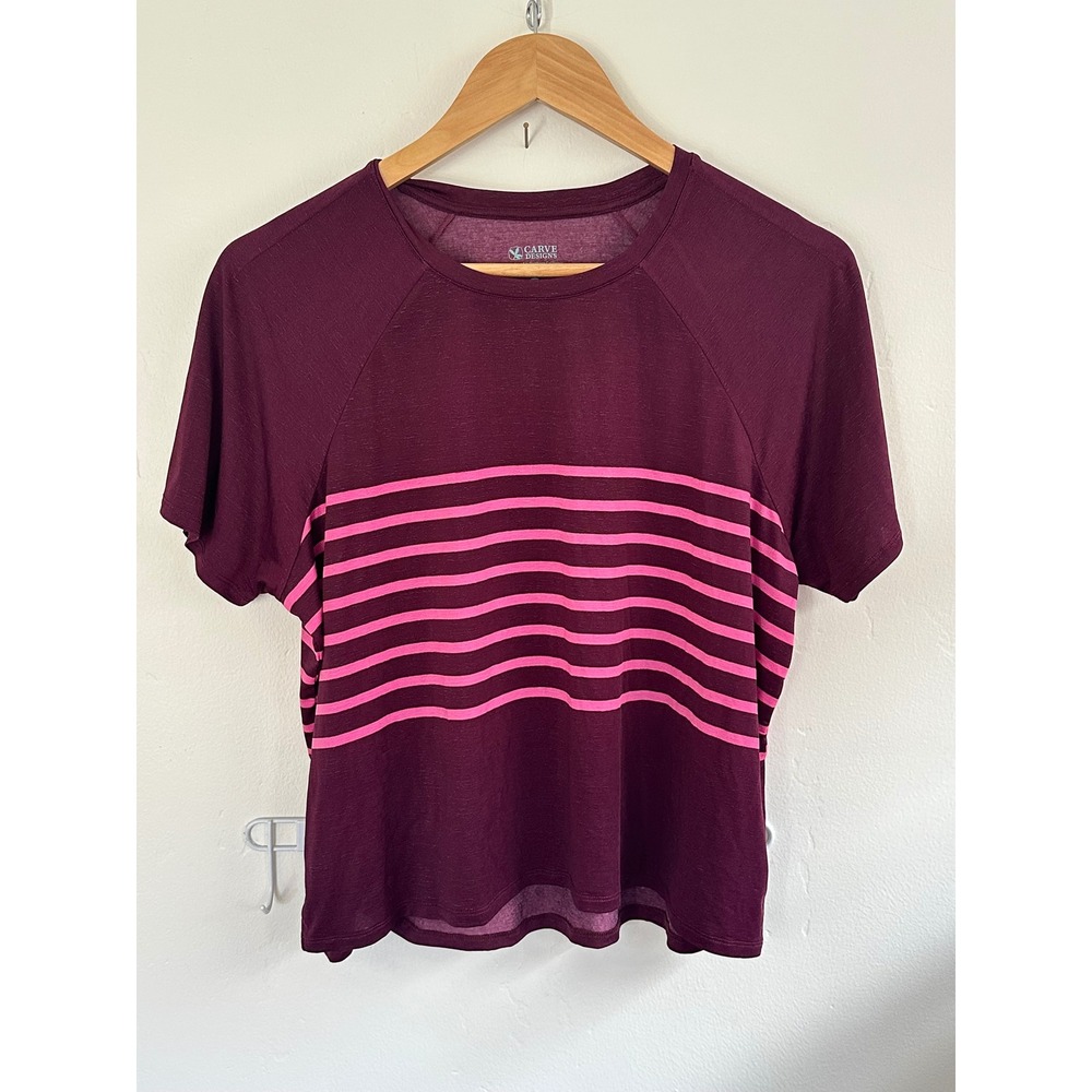 Carve Designs Banzai Top Large Burgundy Pink Striped Boxy Crop Tee Size L - Picture 2 of 9